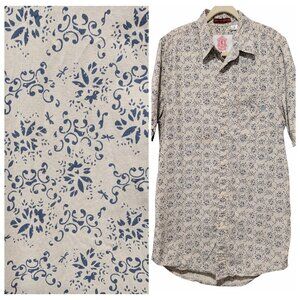Christian Audigier Mens Size L White Blue Abstract Floral S/S Button Up Shirt